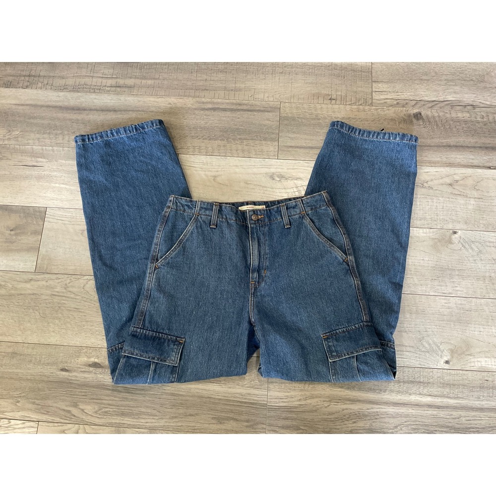 Levis 94 Baggy Cargo Jeans Womens 28 Medium Wash High Rise Wide Leg Utility